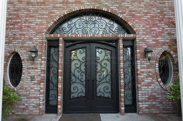 Wrought Iron Scrollwork Double Entry Exterior Doors