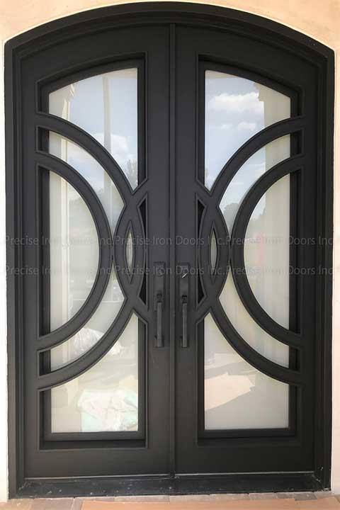 Modern wrought iron double entry doors