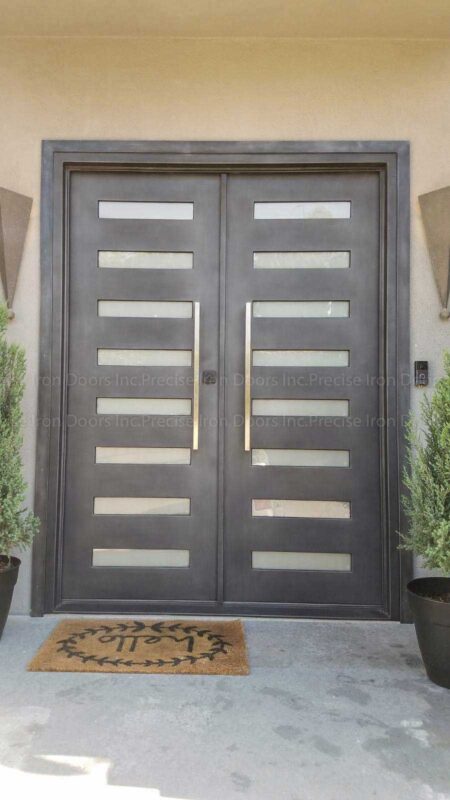 Armani ornamental square double entry steel front doors