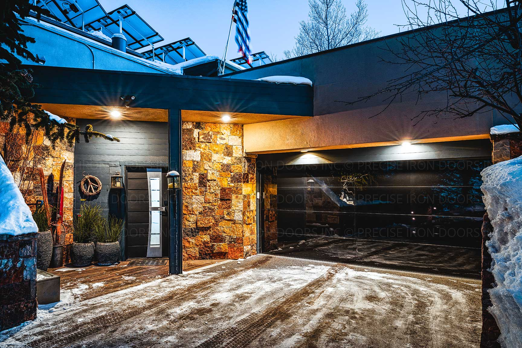 Full view frameless garage door with dual pane glass