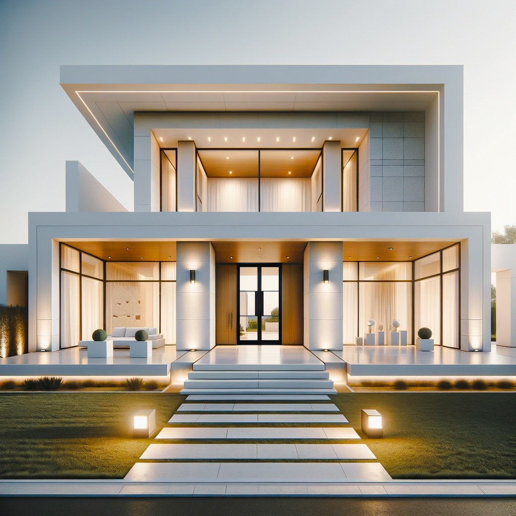 Modern white home with iron door